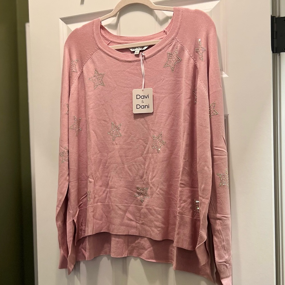 NWT Davi & Dani rhinestone embellished Star loose knit tunic top blouse - Picture 7 of 16